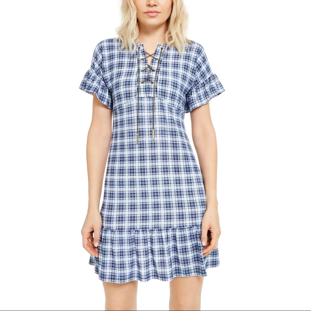 MICHAEL Michael Kors Chain Lace-Up Plaid Dress
